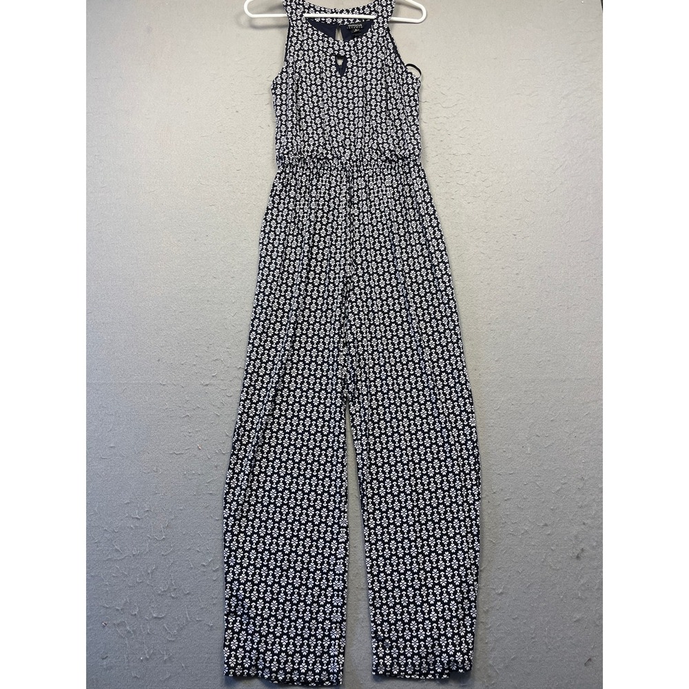 Enfocus Studio Jumpsuit Knit Navy White Floral Size 8 Womens